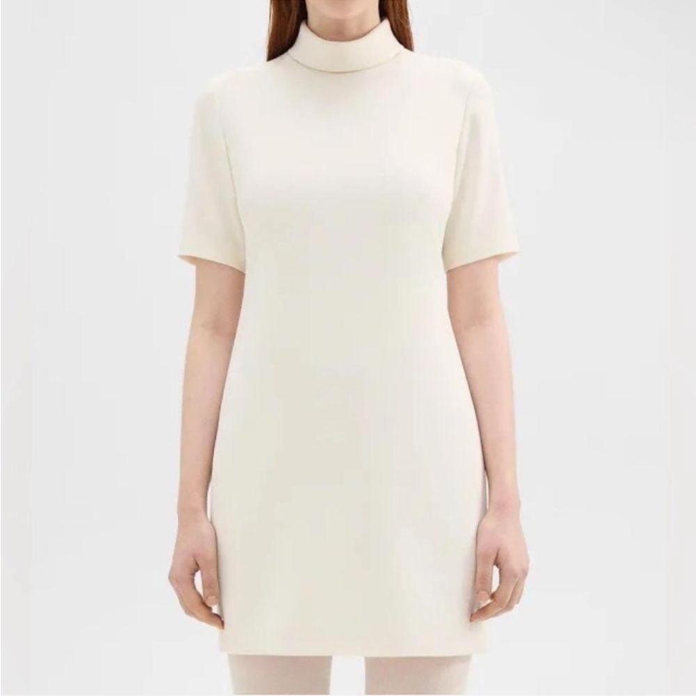 Theory Mock Neck Not Too Mini Dress in Cream